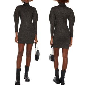 A.L.C. Samuel Lurex Turtleneck Mini Dress Sz Small in Black Mid-weight Knit